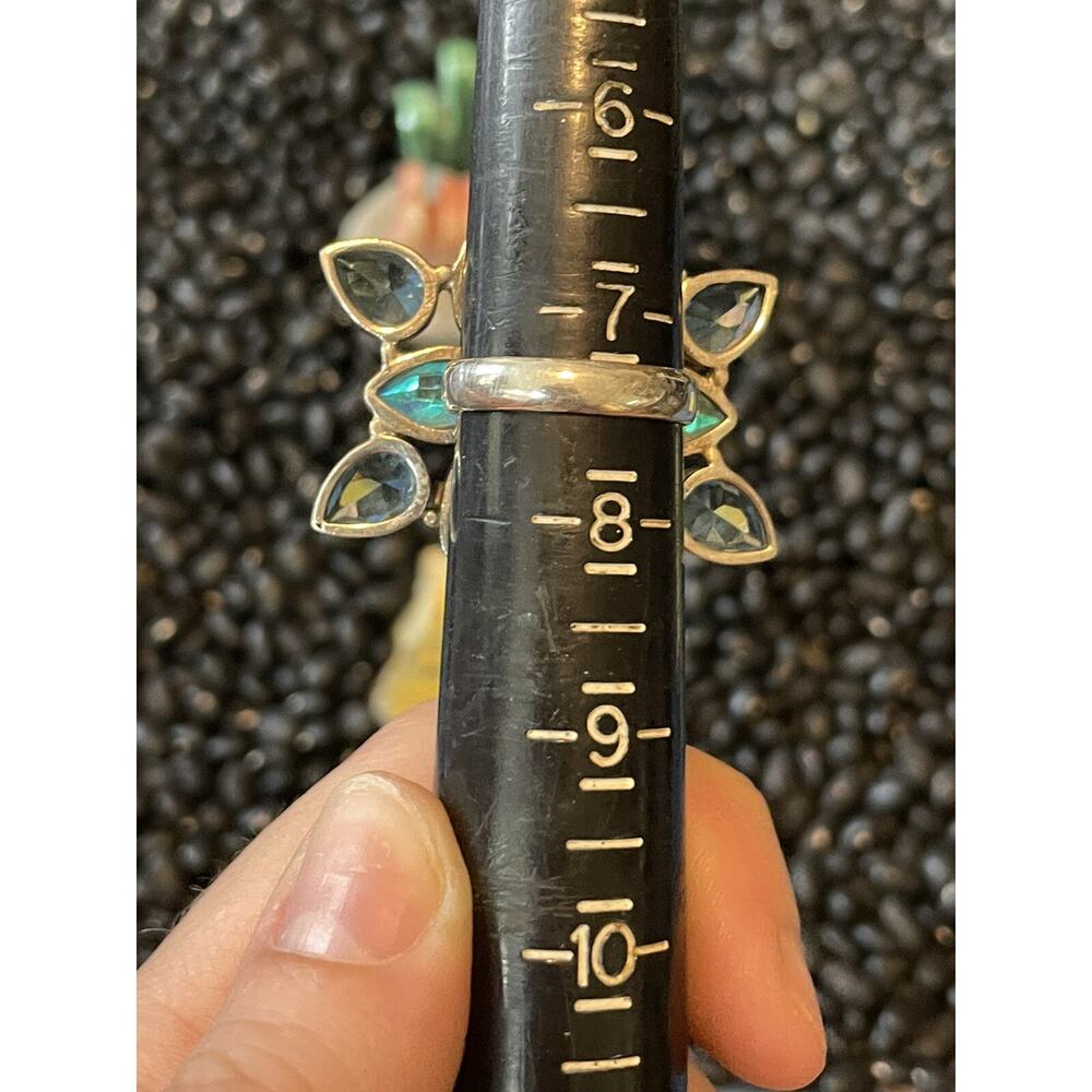 Native Sw Sterling Faceted Multi-stone Blue Green Rainbow Borealis Cluster Ring - Picture 5 of 12